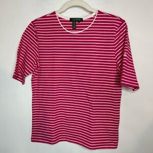 Lauren Ralph Lauren Cotton Short sleeve T-Shirt size L Pink and White